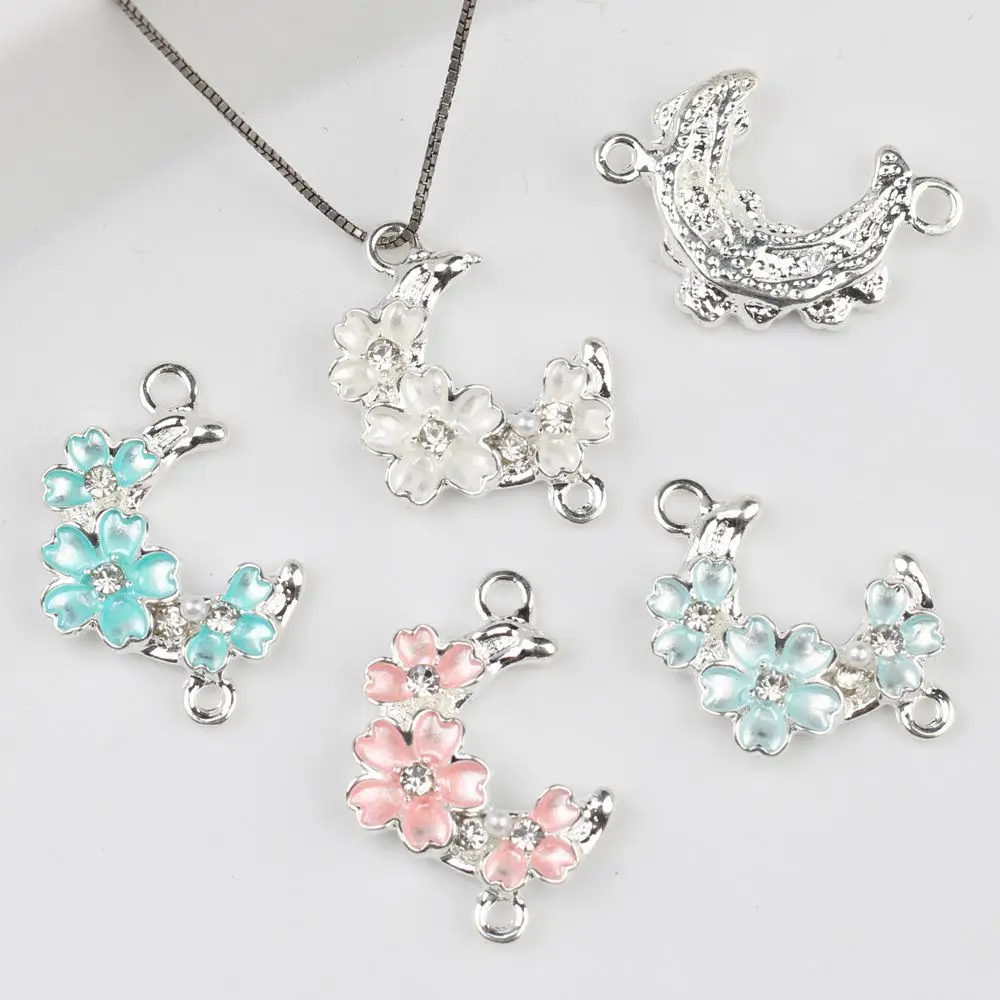 

10pcs Hot Flower Pendants Moon Pendant Charms Diy Silvery Color Necklace Earrings Connectors Handmade Jewelry Making Findings