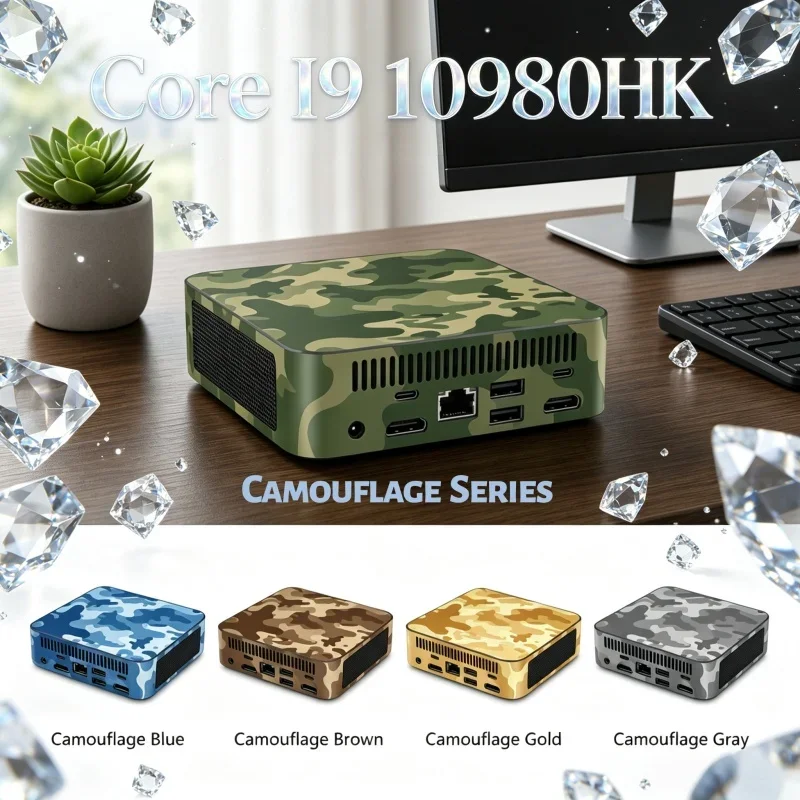 

Smooth Operation Compact Camouflage Mini Desktop Intel Core I9 10980HK 16GB RAM 1/2TB SSD WiFi6 BT5.2 4K Office PC