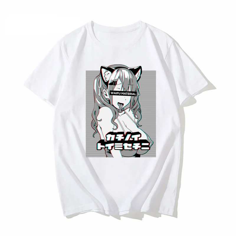 Kawaii Ahegao Summer Harajuku Fashion Men Waifu Material Ahegao Face T Shirts Men O-Neck Tees Casual ANIME NEKO GIRL Tshirt