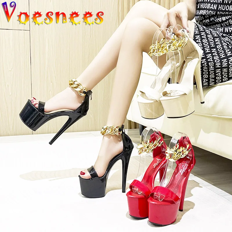 2022 Newest Chain Style Models Stage Show Women Sandals Summer Party Wedding Shoes Sexy Fashion Platform Stripper Stiletto Heels