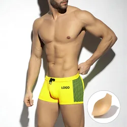 Costume da bagno boxer da uomo con logo personalizzato con coppe boxer da nuoto tridimensionali con stampa a pois alla moda sexy ad asciugatura rapida