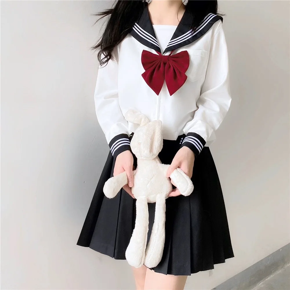 Japanische Schuluniform, süßer Mädchen-JK-Anzug, schwarzer Kragen, weißer dreiteiliger Anzug, Campus-Matrosenanzug, Schleife, langärmeliger Anzug, Uniform – Detail 8