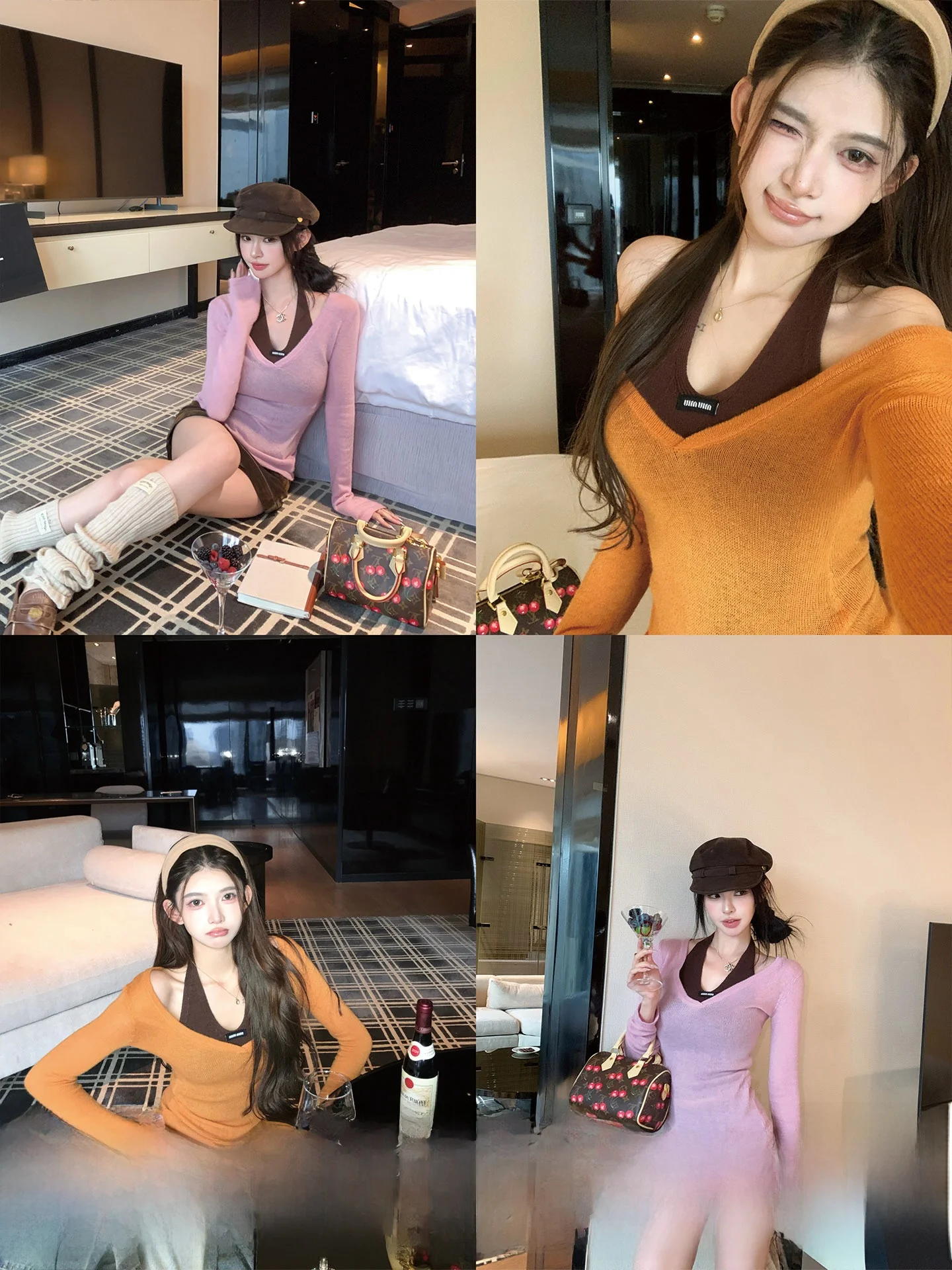 

Miu Sle Long Sve V-Ne вязаный комплект из двух предметов, женский осенне-зимний комплект Pure Desire Hanging Ne Top, повседневный ансамбль Faion