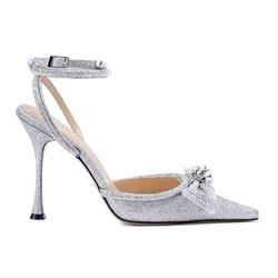 Beige Heeled Sandals Female Shoe 2023 Women's Large Size Black Girls Low New Comfort Fashion High Bow Big Silver Butterfly-knot