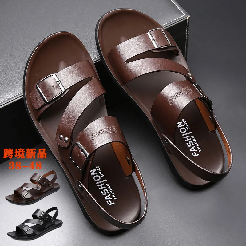 Concise Men\'s Sandals Solid Color PU Leather Men Summer Shoes Casual Comfortable Open Toe Sandals Soft Beach Footwear Male Shoes