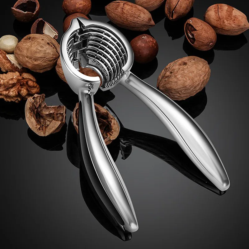 Zinc alloy walnut cracker with automatic rebound and serrated teeth creative and labor-saving pecan shell breaker
