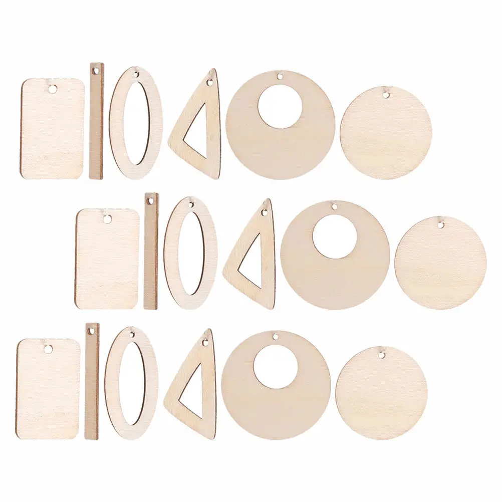 60Pcs DIY Wood Pendant Charms Blank Earring Base Craft Kit Smooth Drilled Wood Slices for Necklace Bracelet Keychain Jewelry