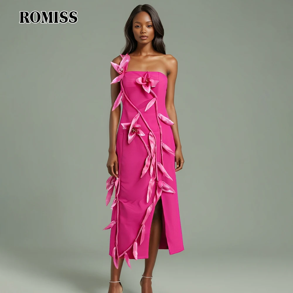 

ROMISS Solid Slimming Spliced Appliques Elegant Dresses For Women Strapless Sleeveless High Waist Split Dress Female New