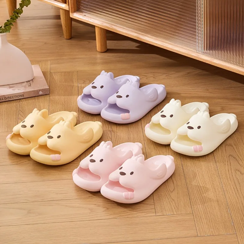 

Милые тапочки с мультяшными собачками для женщин и мужчин, летние шлепанцы на толстой подошве, нескользящие сандалии для ванной, домашние и уличные тапочки для пар, с изображением щенков.