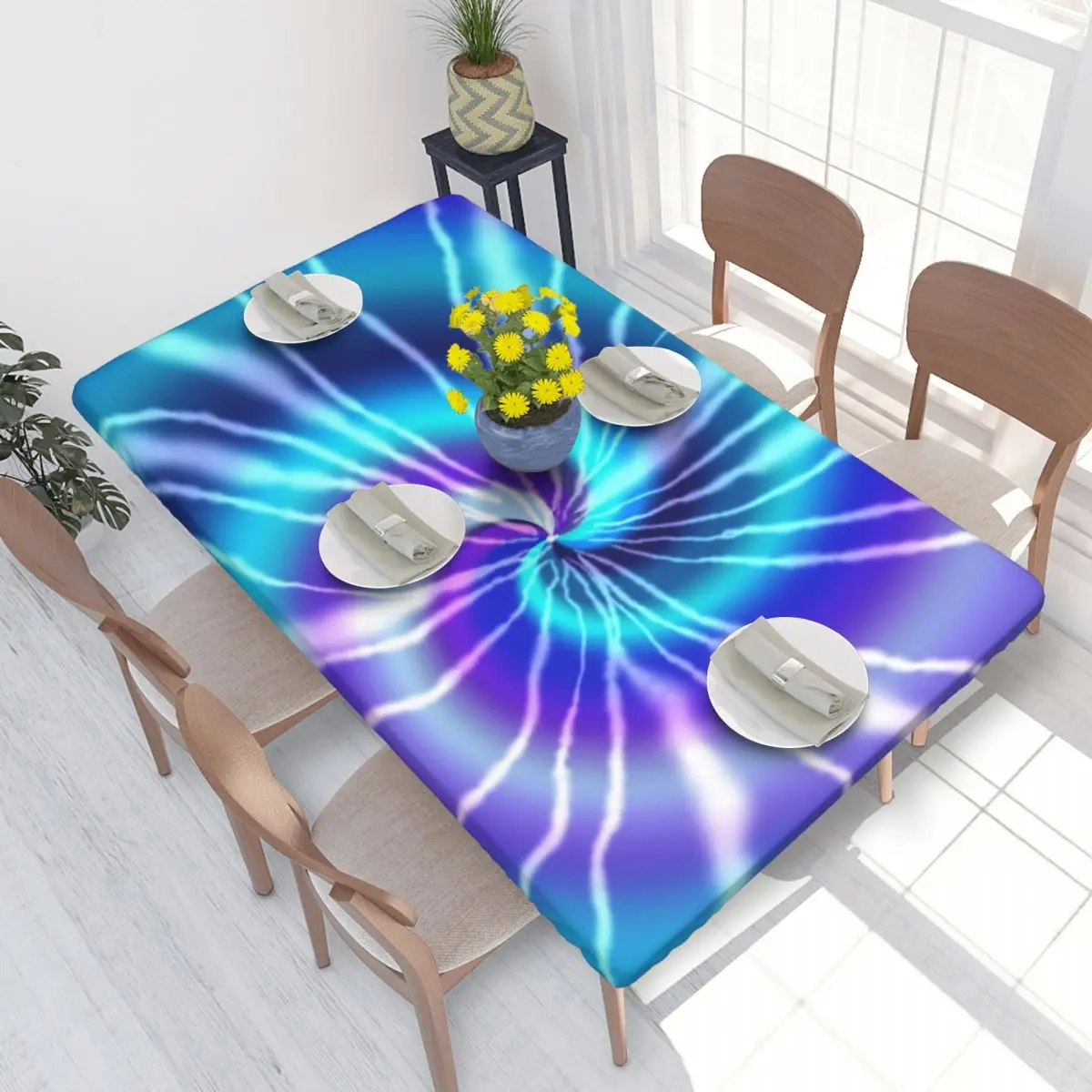 ผ้าปูโต๊ะลายตารางสี่เหลี่ยมสีฟ้าผ้ากันน้ำมันผ้าคลุมโต๊ะ4FT สำหรับกลางแจ้ง