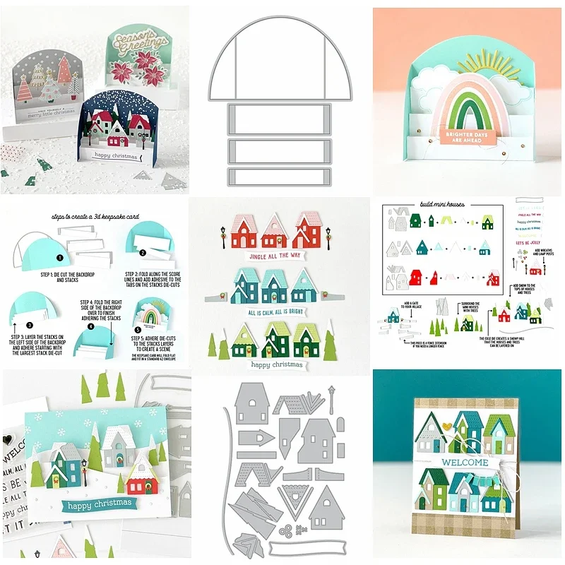 Metall-Stanzformen, trapezförmige Stapel, Schichten, Szene, Pop-Up-Gebäude, Haus, Baum, dekorieren, Schüttelkarten, Scrapbooking, Basteln, neu gestanzt