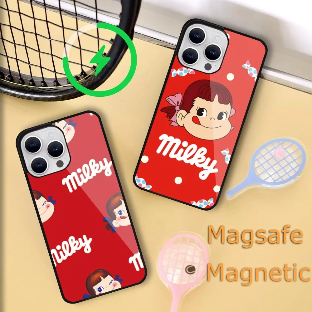 Cartoon Milky Peko Phone Case For iPhone 15 14 13 12 11 Plus Pro Max Magsafe Magnetic Wireless Charging