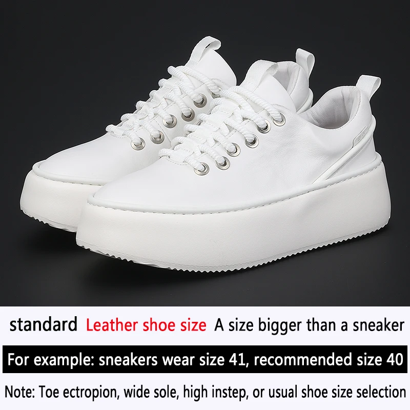 Trend Thick-Soled Increase Leather New Men\'s Shoes Fashion White Low-top Board Shoes Wear-resistant Lace-up All Casual Shoes