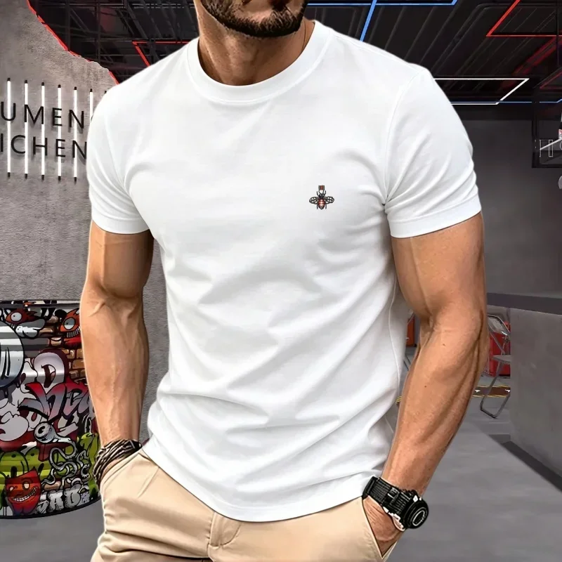 100% reine Baumwolle, hochwertige Marken-T-Shirts für Paare, Rundhals, Kurzarm, Herren-Sommermode, Bienen-Stickerei, lässiges Sport-Oberteil – Detail 23