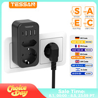 TESSAN Double Plug Socket Adapter with 2 Socket, 3 USB A Ports and 1 Type C Plug, 6 in 1 Multiple Plug Adapter for Home, Office