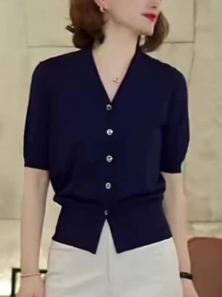 Faionable Versatile ort Sve Вязаный открытый кардиган женский Ele Slim Fit Лето на одной пуговице Уникальный специальный irt