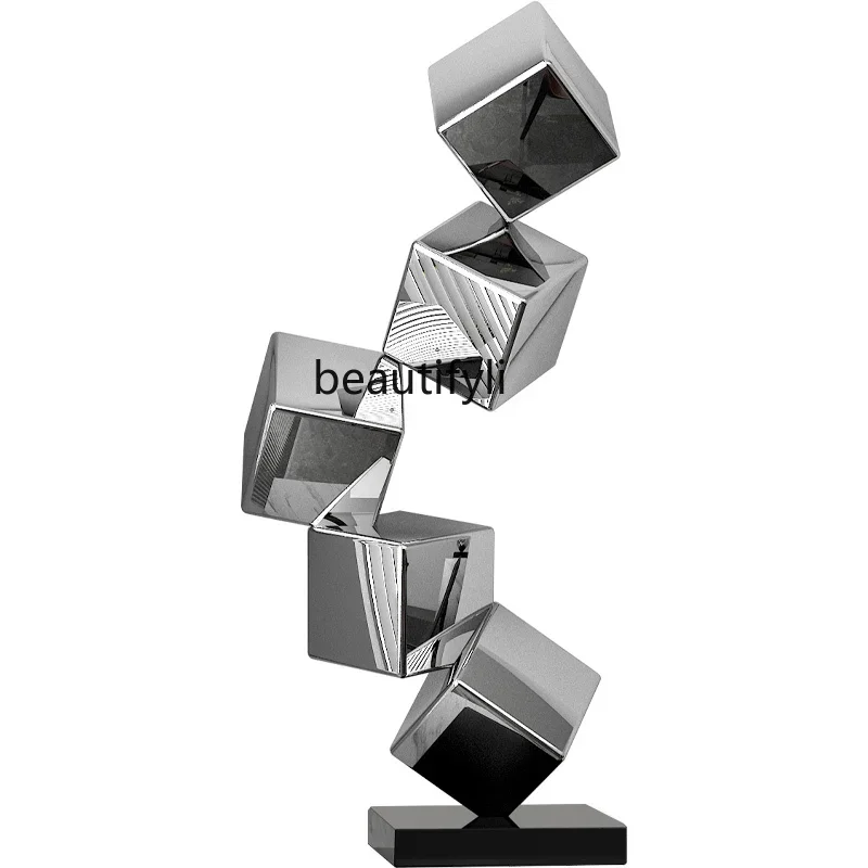 55High-grade light luxury metal geometric stainless steel abstract art model room entrance hotel lobby decoration ornament