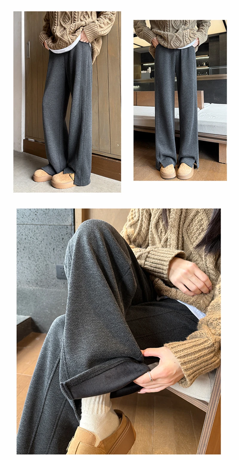 Kunstwollhose mit weitem Bein für Damen, modische elegante Baggy-Hose, Herbst-Winter-Bürohose für Damen, koreanische High-Waist-Straight-Hose, neu – Detail 23