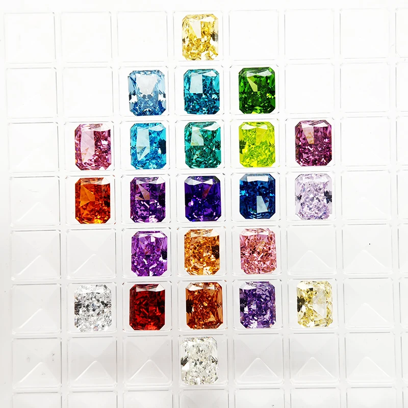 Top Colors Radiant Crushed Ice Cut High Carbon Diamond Cubic Zirconia Gesstome 4K Cutting 5A Grade Quality CZ Lab Zircon Stones