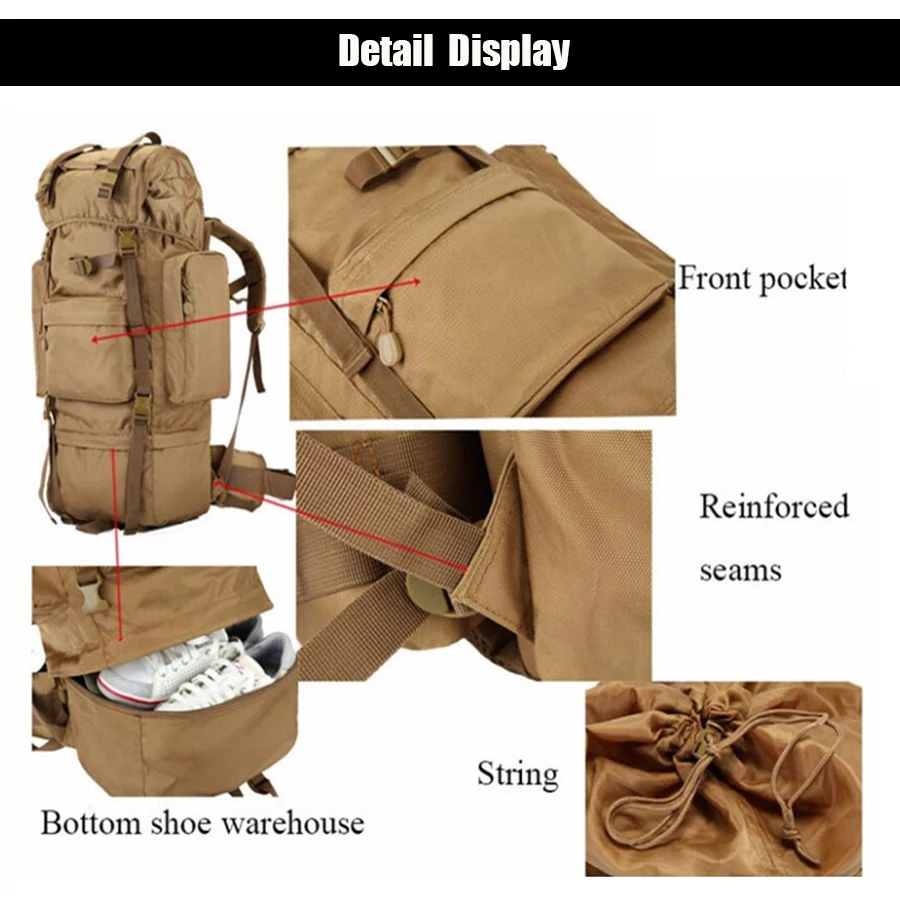 Mochila táctica 1000D impermeable con marco – 100L exterior - imagen 2