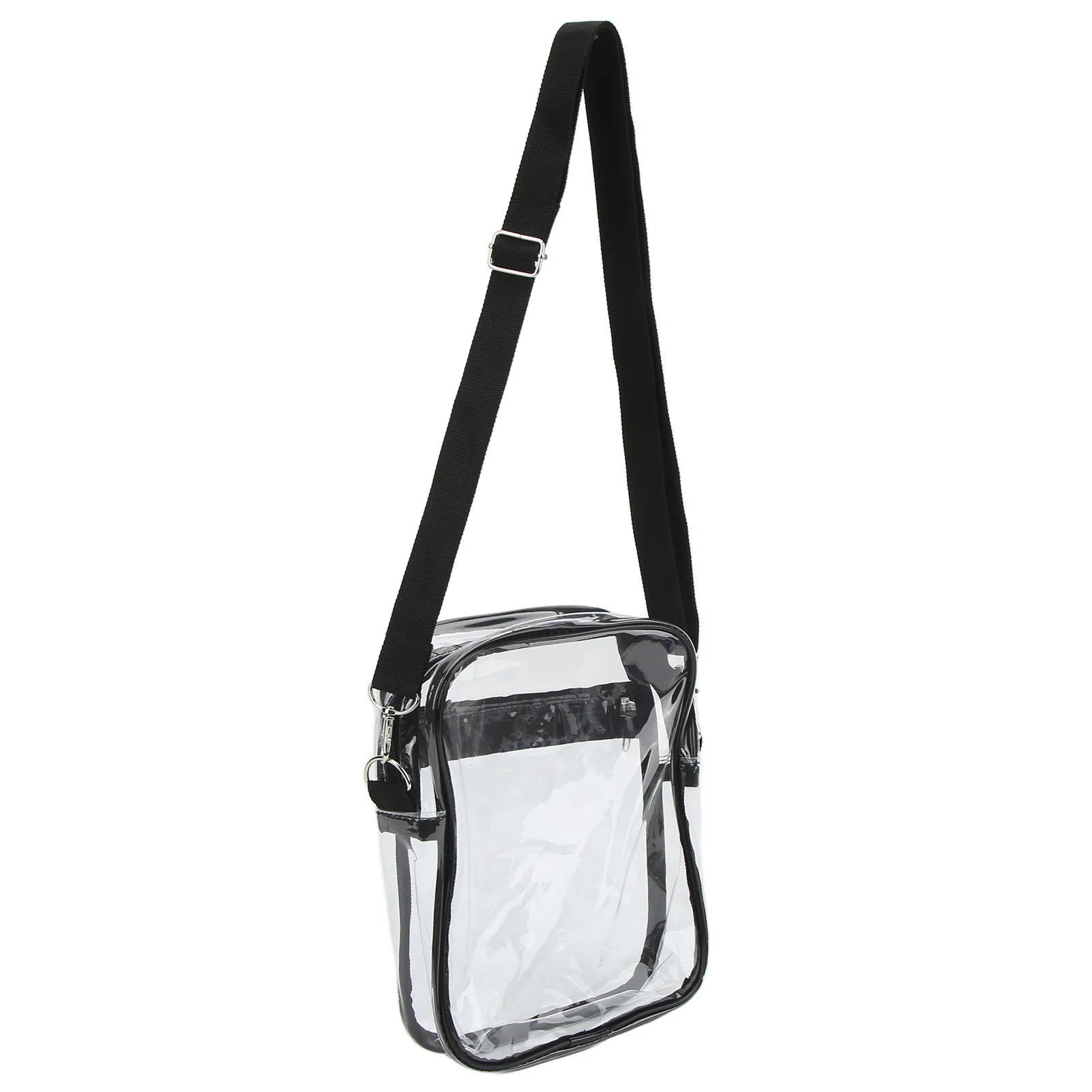 Clear Messenger Bag Stadium Approved Transparent Black PVC Shoulder Bag for Work Business with Zipper 1 Piece L Size