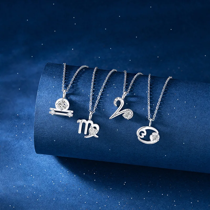 رائجة البيع الأصلي فضة الزركون 12 زودياك سلسلة قلادة قلادة للنساء فتاة الترقوة سلسلة مجوهرات هدية عيد ميلاد #3