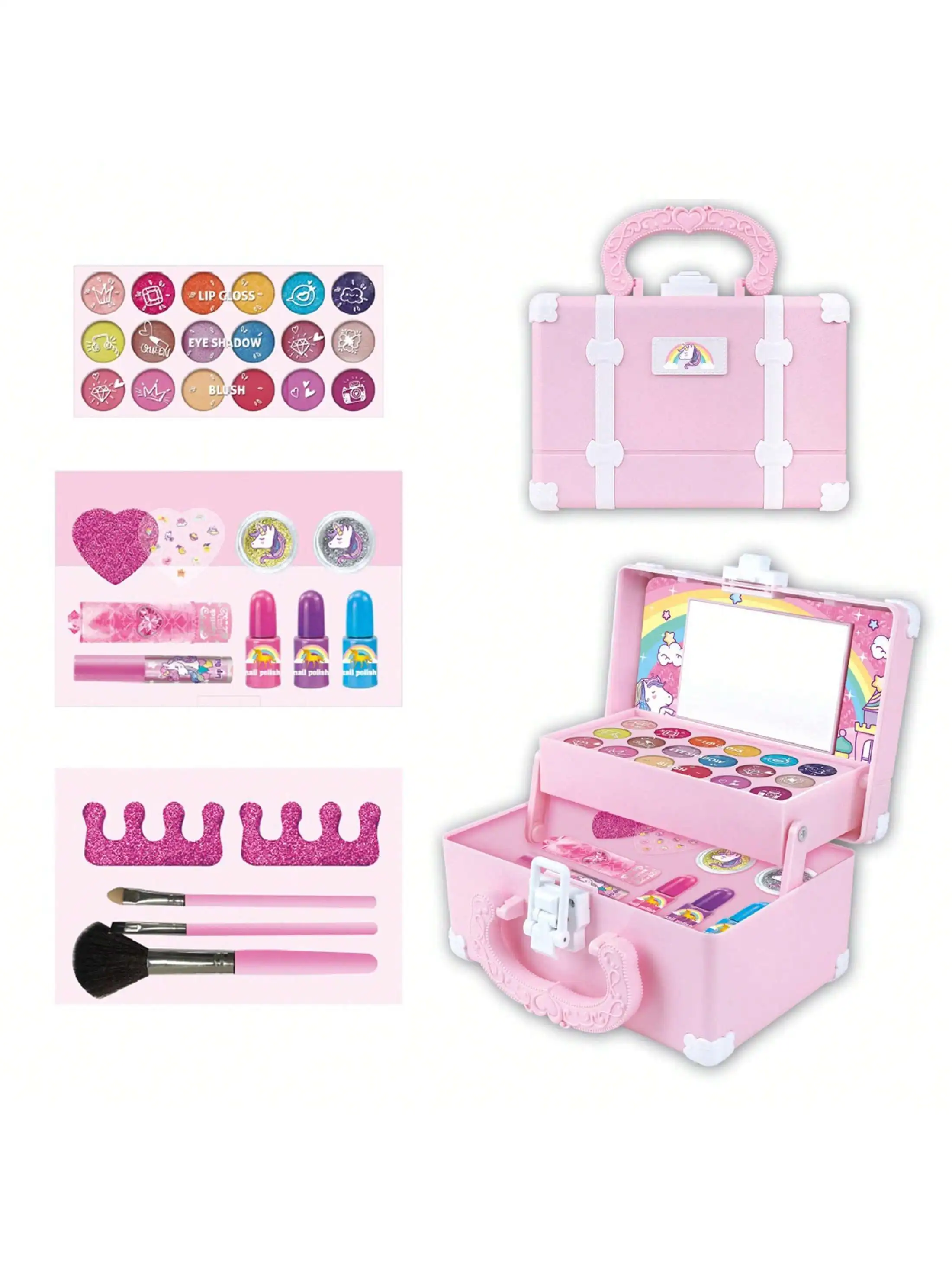 Mini scatola per il trucco di bellezza principessa stile retrò/stile dolce 3 strati (pennello in fondo, alcune colori casuali) Casa da gioco per bambini Giocattoli per il trucco Giocattoli per il trucco delle bambole Regali per i bambini Regali di compleanno