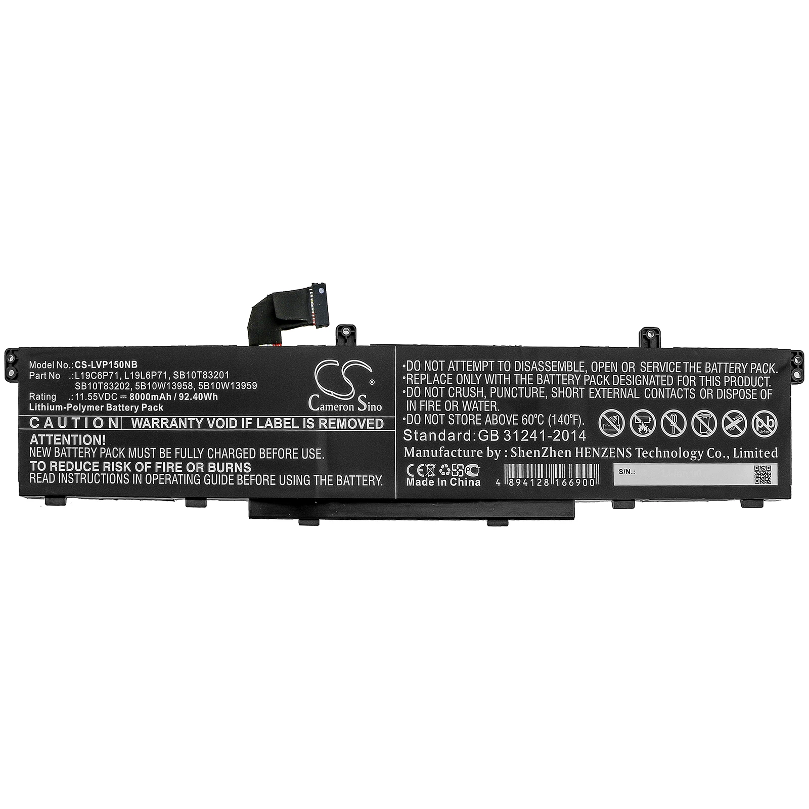 

Li-Polymer Notebook, Laptop Battery for Lenovo,11.55v,8000mAh,ThinkPad P15 Gen 1 20SUS0GA00 ThinkPad P15 Gen 1 20SUS26U0J