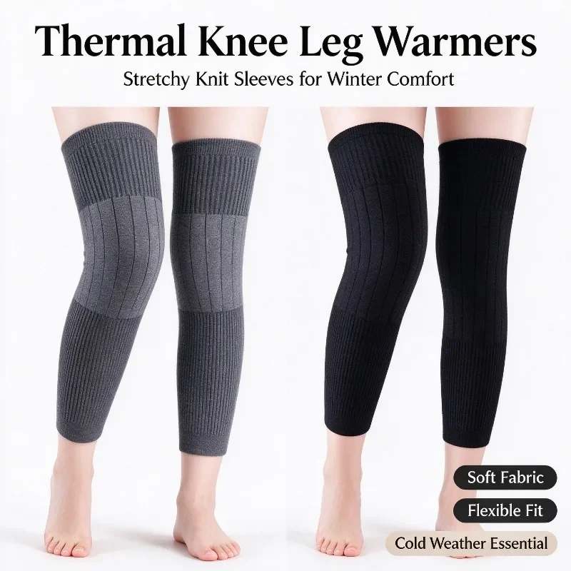 Winter Knitted Velvet Plush Knee Sleeve Warm Knee Pads Pain Relief Knee Braces for Skiing Cycling Running Outdoor Activities