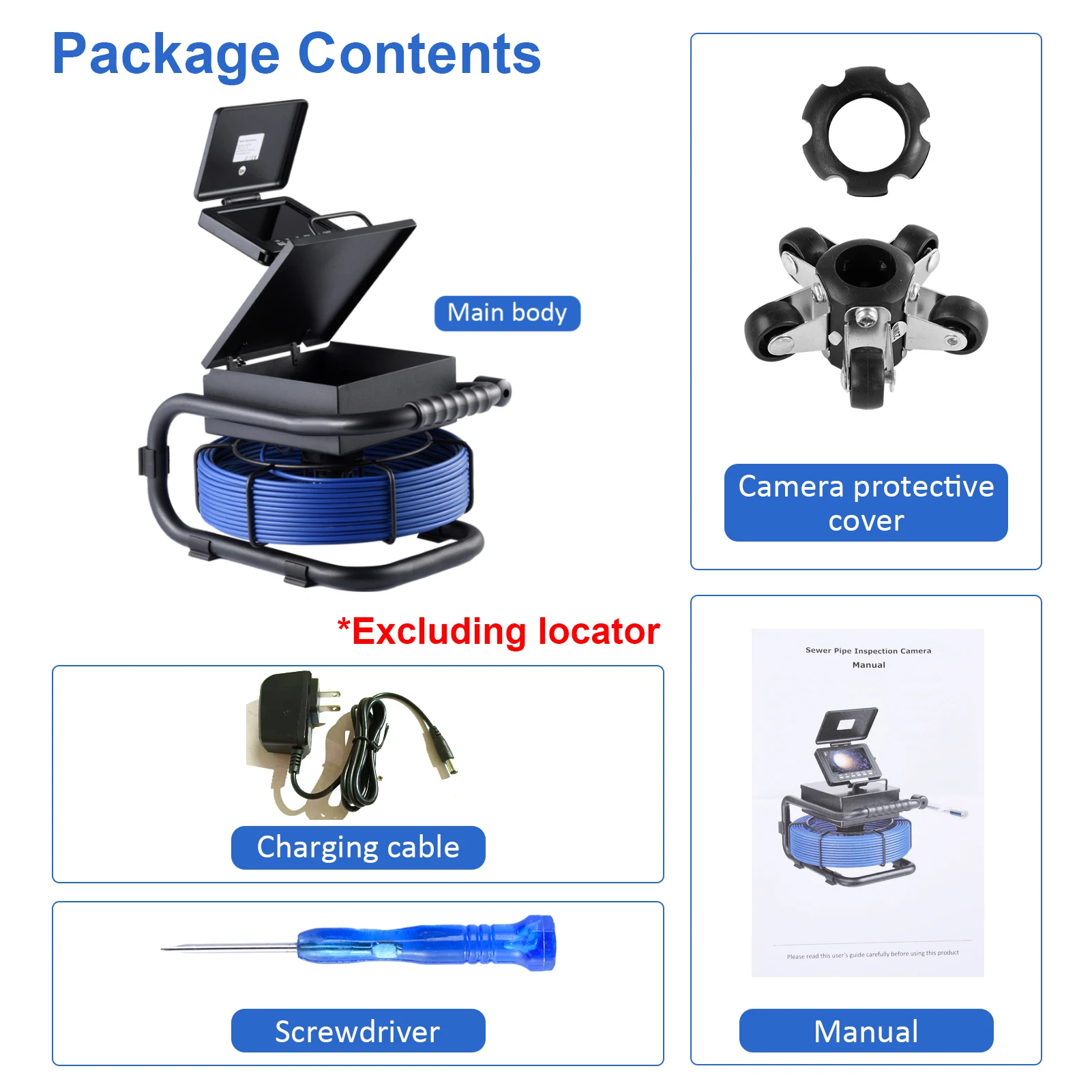 Kamera Inspeksi Pipa 100 Kaki dengan Penyetelan Otomatis, Transmitter 512Hz, Tahan Air, Layar 5 inci, Boreskop dengan Lampu, Kartu 16Gb