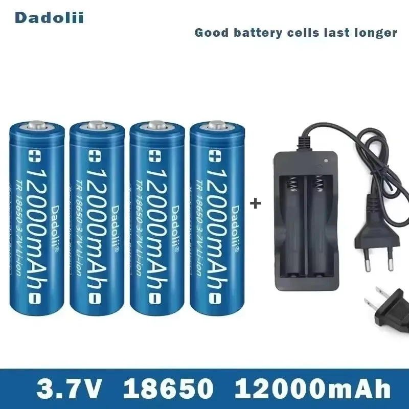 3.7V 12000mAh High-Capacity Li-ion Rechargeable Flashlight Battery with Charger - Long-Lasting Power for Torches