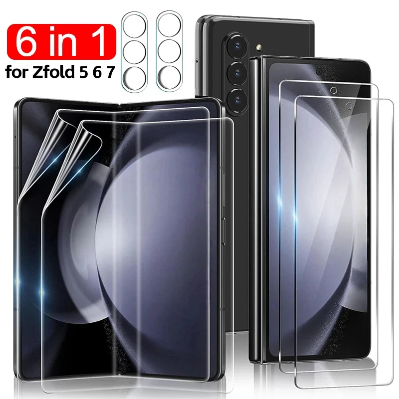 

For Samsung Galaxy Z Fold 5 6 7 Screen Protector Inner & Front Screen Soft TPU Film with 9H Tempered Glass Camera Lens Guard