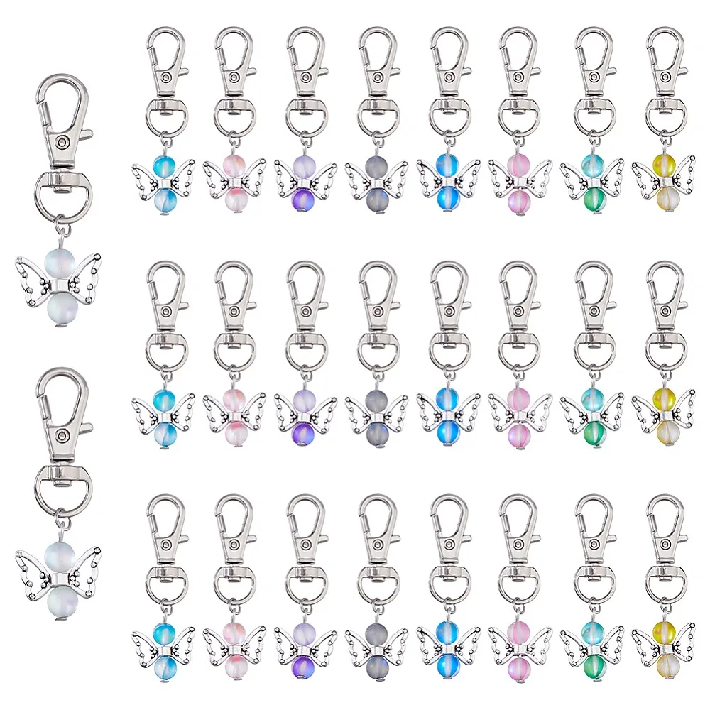 

27Pcs 9 Colors Angel Moonstone Pendant Decorations with Alloy Swivel Lobster Claw Clasps Mixed Color 52mm 3pcs/color