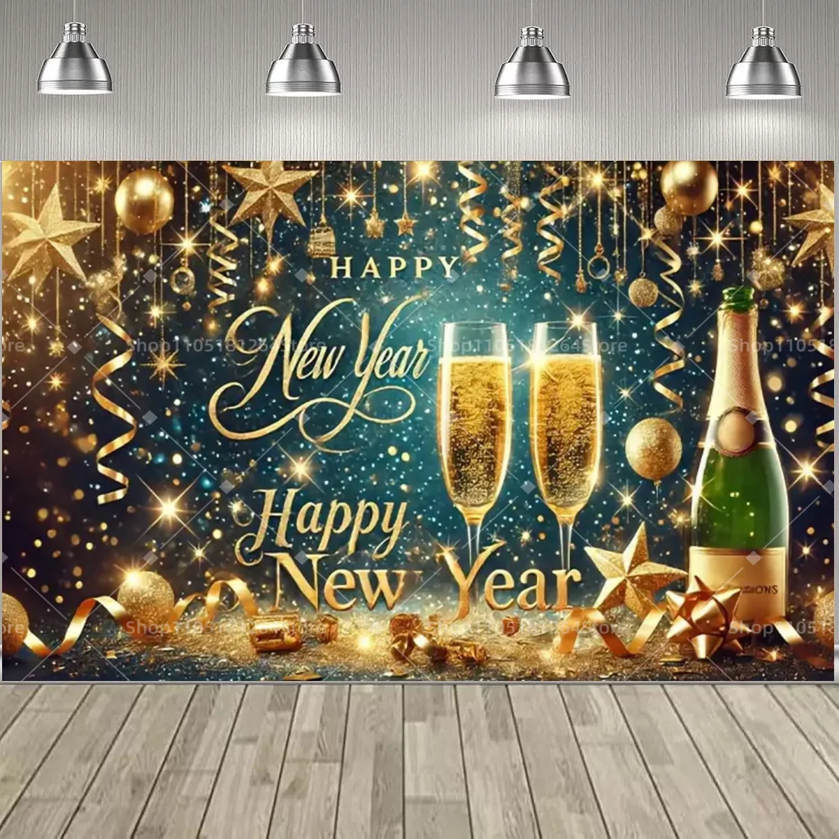 الذهب الأسود سنة جديدة سعيدة حزب الديكور خلفية السنة الجديدة هدية الشمبانيا ساعة عيد الميلاد راية السنة الجديدة صورة خلفية