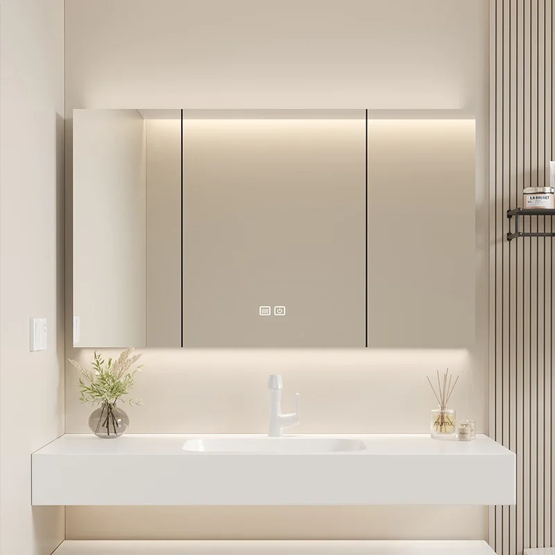 

Bathroom Smart Mirror Cabinet Separate Wall-mounted Storage Integrated Cabinet Bathroom Wash Mirror Solid Wood with Shelf with