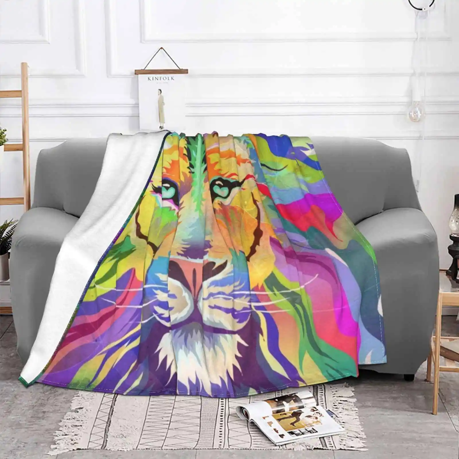 The King Of Technicolor Soft Warm Light Thin Blanket Aimee Stewart Lion King Africa Rainbow Technicolor Graphic Psychedelic