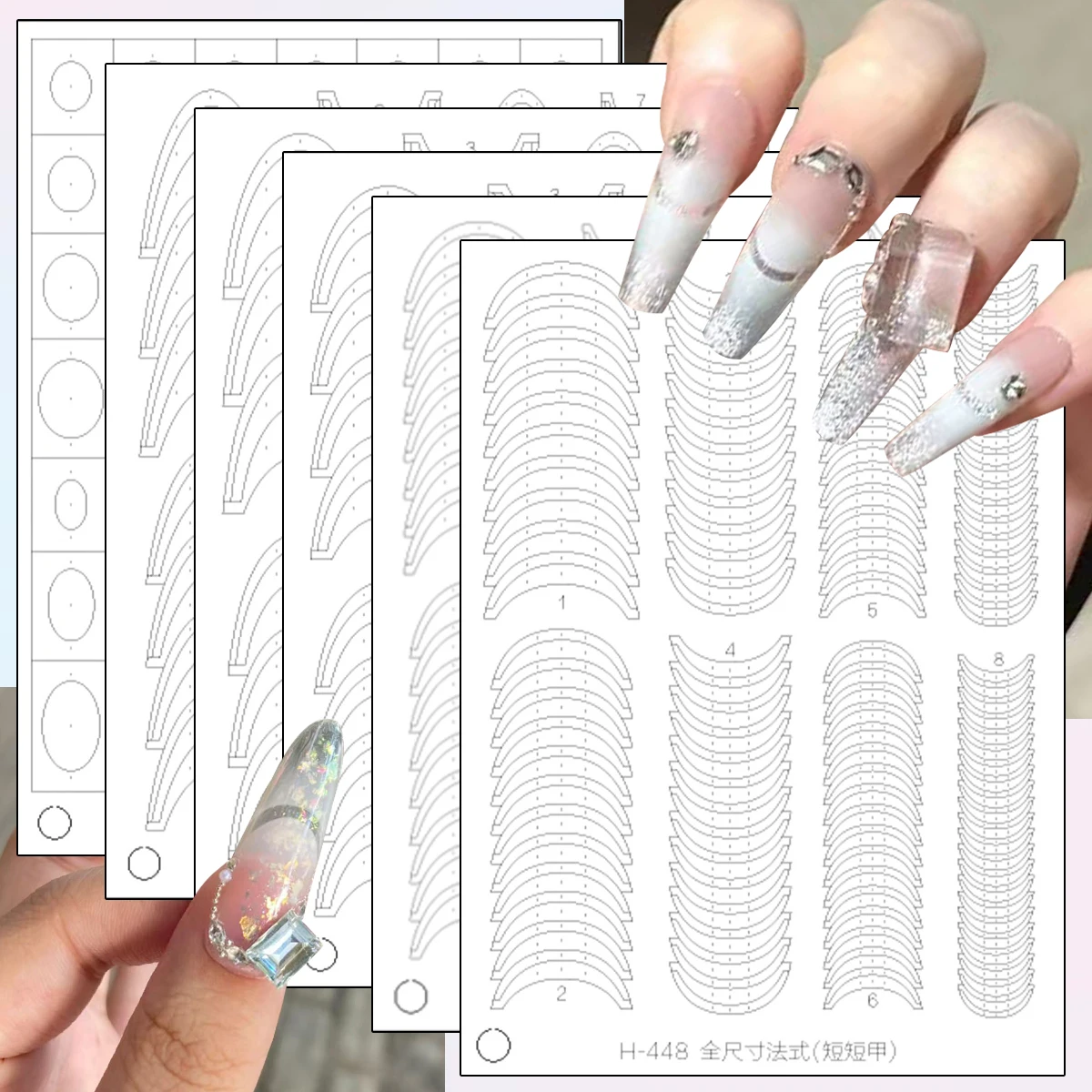 3/6/12 Sheets French Tip Nail Guide Stickers Clear Nail Stencil Curve Nail Art Tape for Acrylic Gel DIY Manicure Tool