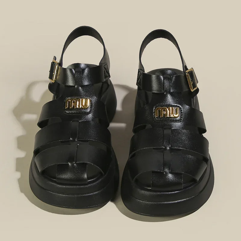 2024 Summer New Style Fashionable and Comfortable Casual Baotou Thick-soled Buckle Thick-soled Beach Sandals with Hollows