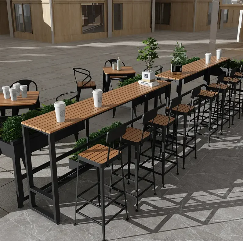 Hot Sale Outdoor Bar Tables Quality Coffee Shop  Solid Wood- Plastic Tables and Chairs for Home, Milk Tea Shop