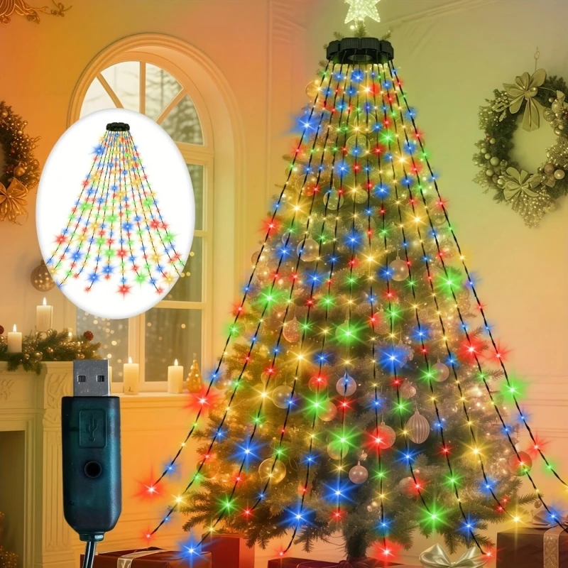 320/400LED Christmas Fairy String Lights USB Powered 8 Modes Remote Control Waterfall Lights Home Party Xmas Tree Decorations