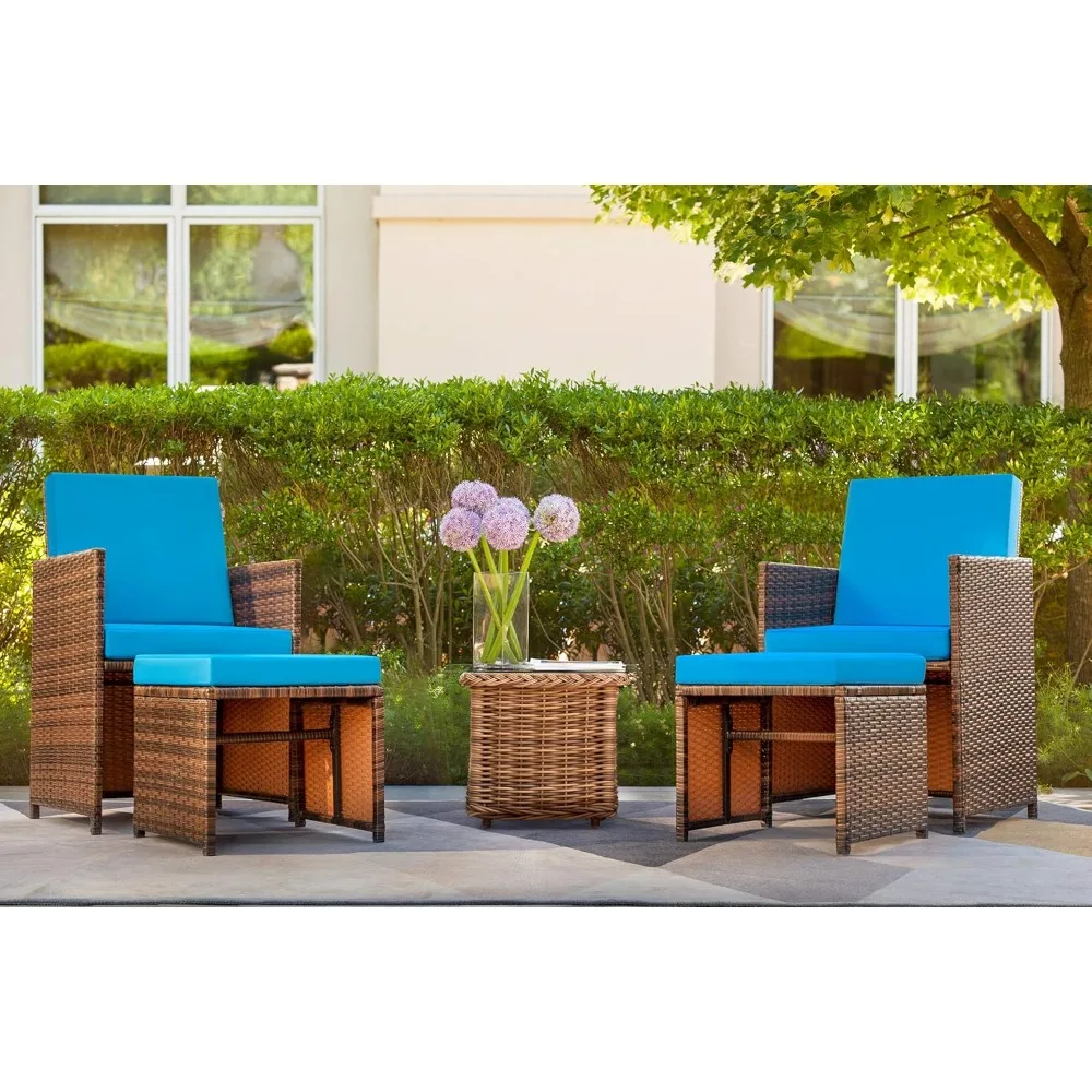 

4 Pieces Patio Wicker Furniture Set Outdoor Patio Chairs with Ottomans All Weather Cushioned Chairs, Customized
