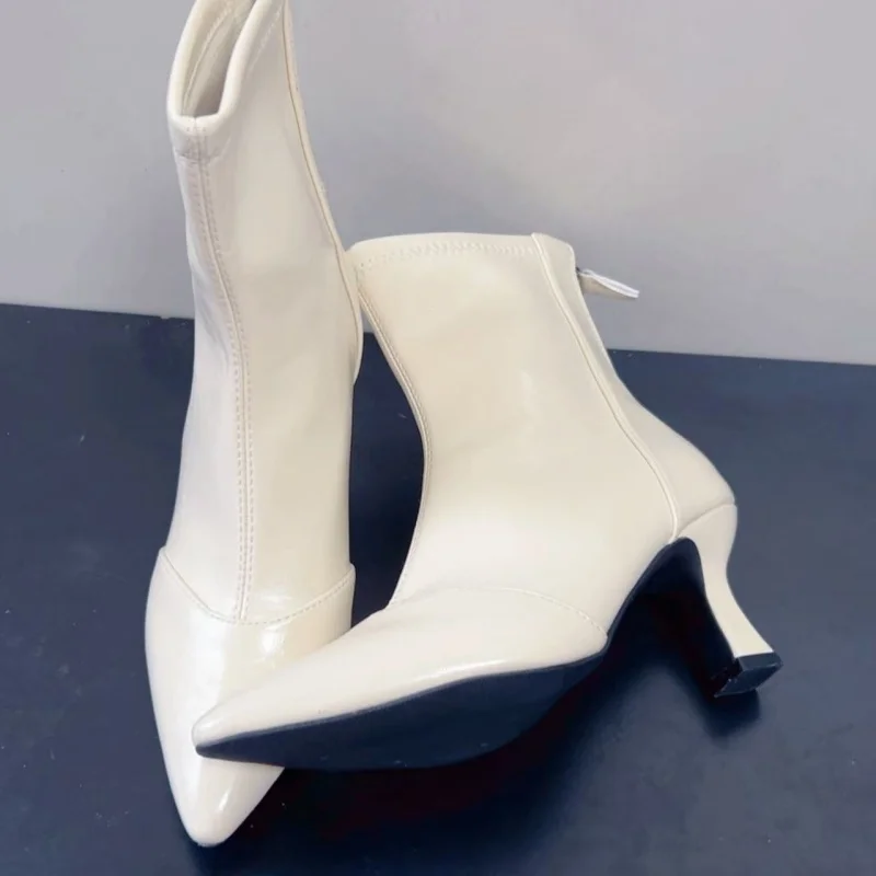 Women's Ankle Boots Pointed Toe Soft-soled Sleeve Design, PU Upper, Simple and Versatile Style, Autumn Casual Wear Chelsea Boots