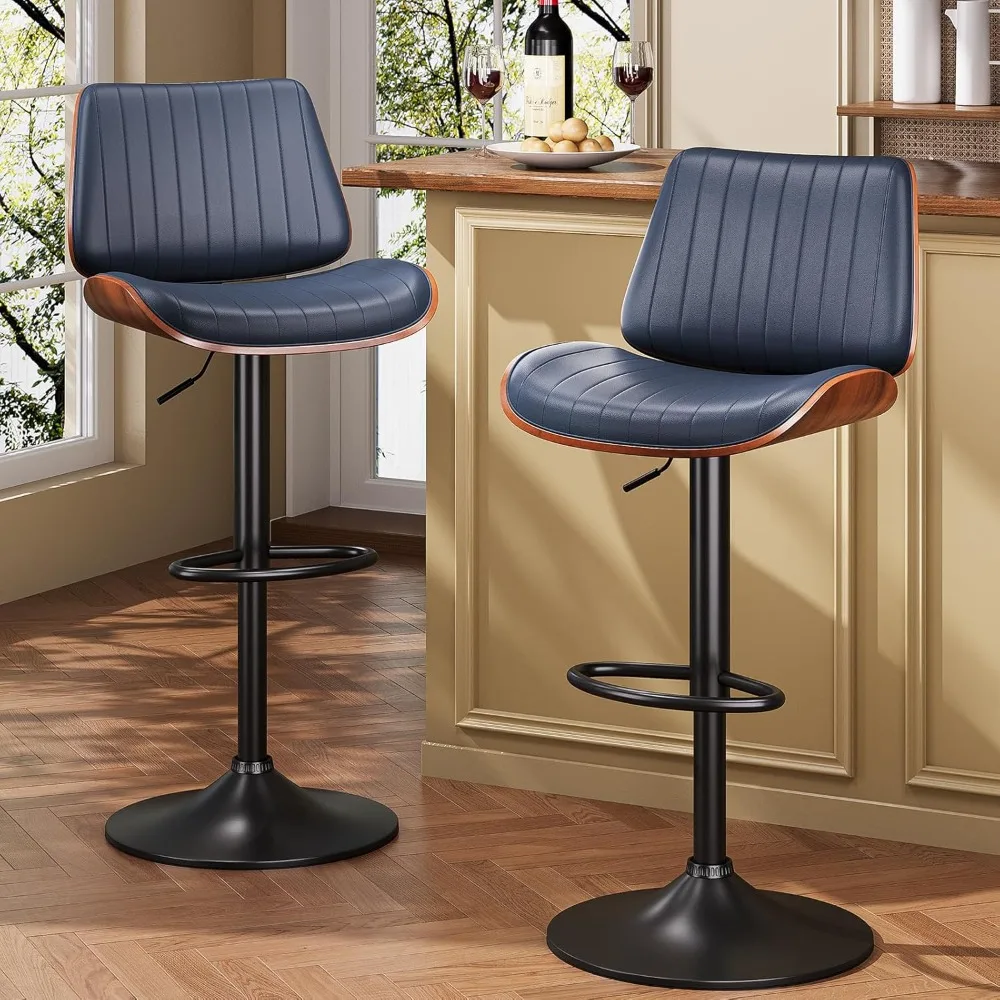 

Bar Stools Set of 2, Modern Bar Stools with Bentwood Back and Leather Seat, Swivel Bar Stools for Kitchen Counter, Bar.