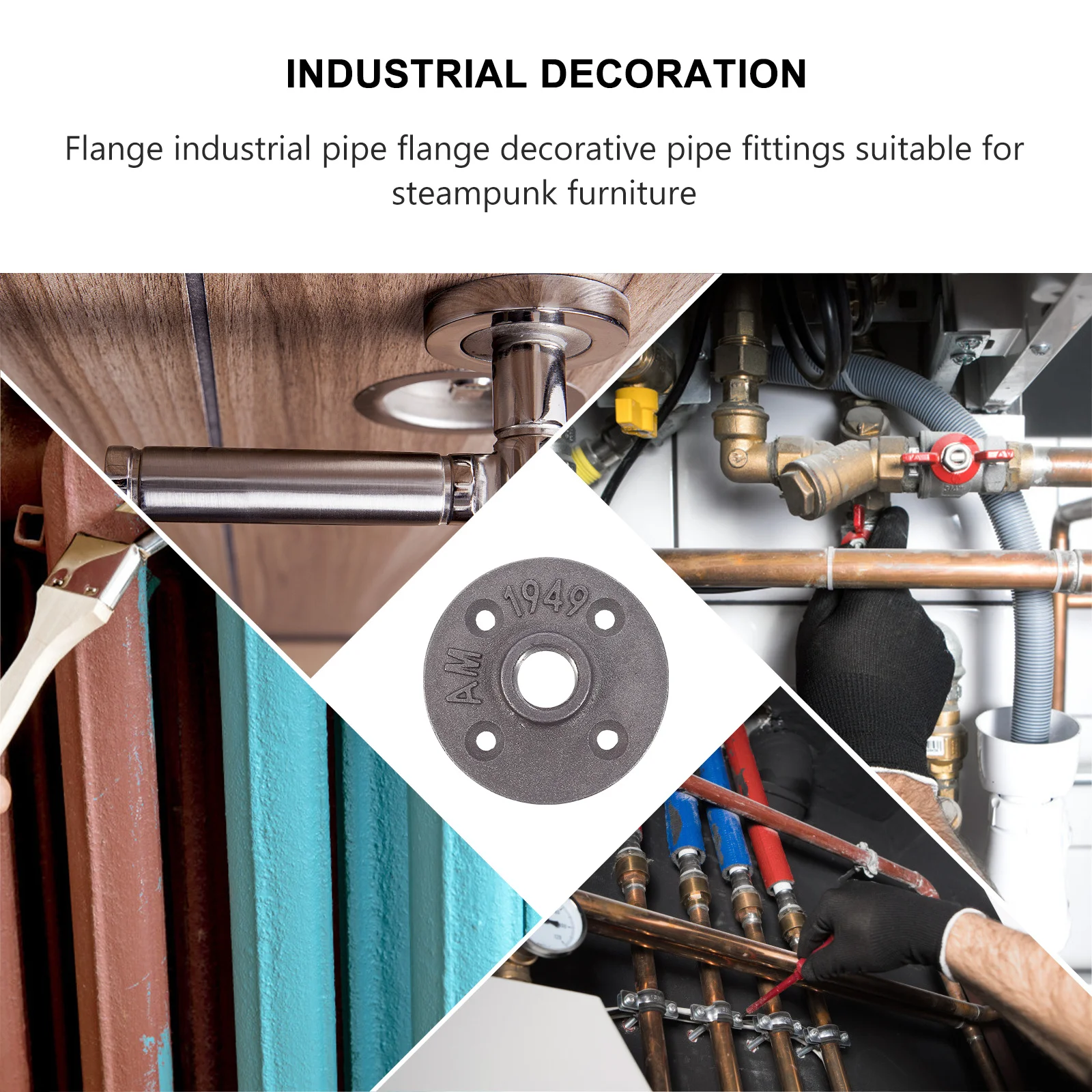 

4Pcs Floor Flange Malleable Iron Pipe Fittings Cast Iron Heavy Duty Bases for Furniture Shelving Industrial Pipe Support