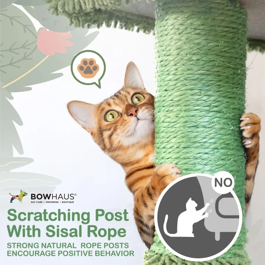 Cactus Cat Tree Multi-Level Cat Activity Tree with Plush Perch Scratching Posts and Ramp Cat Cave Condo for Large Cats and Kitt