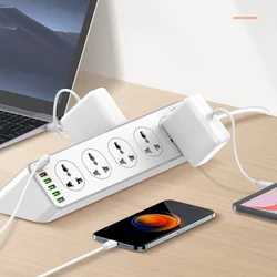 2024 New Creative Power Socket with 30W PD+QC Fast Charge Socket 4USB Multifunctional EU US UK Plug Electrical Socket Exten 2M