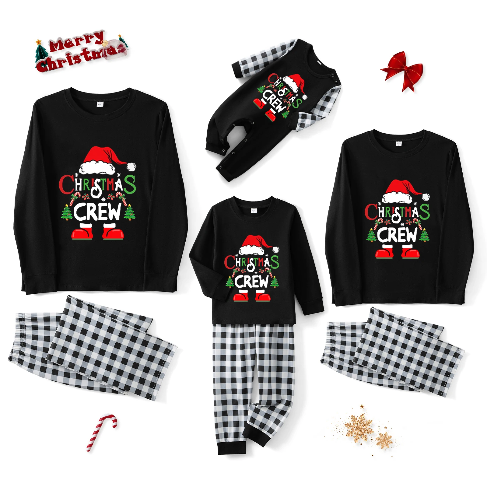 Family Matching Christmas Pajamas Set Letter Print Tops Plaid Pants Holiday Pajamas Sleepwear Dad Mom Kids Family PJs Homewear