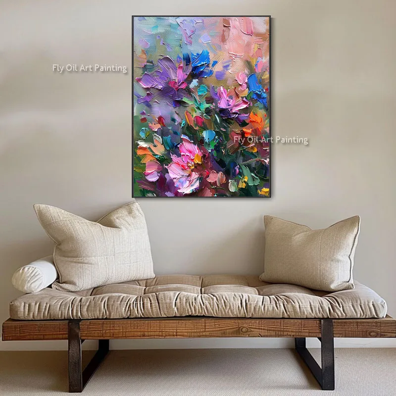 

Hand Painted Colorful Flowers Thick Oil Painting Canvas Modern Fashion Wall Art Beautiful Canvas Art Home Decor As Best Gift