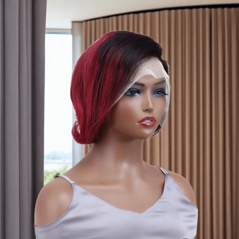 13X4 보브 레이스 프론탈 가발 브라질리언 인모 가발 (흑인 여성용) 1b/99j 색상