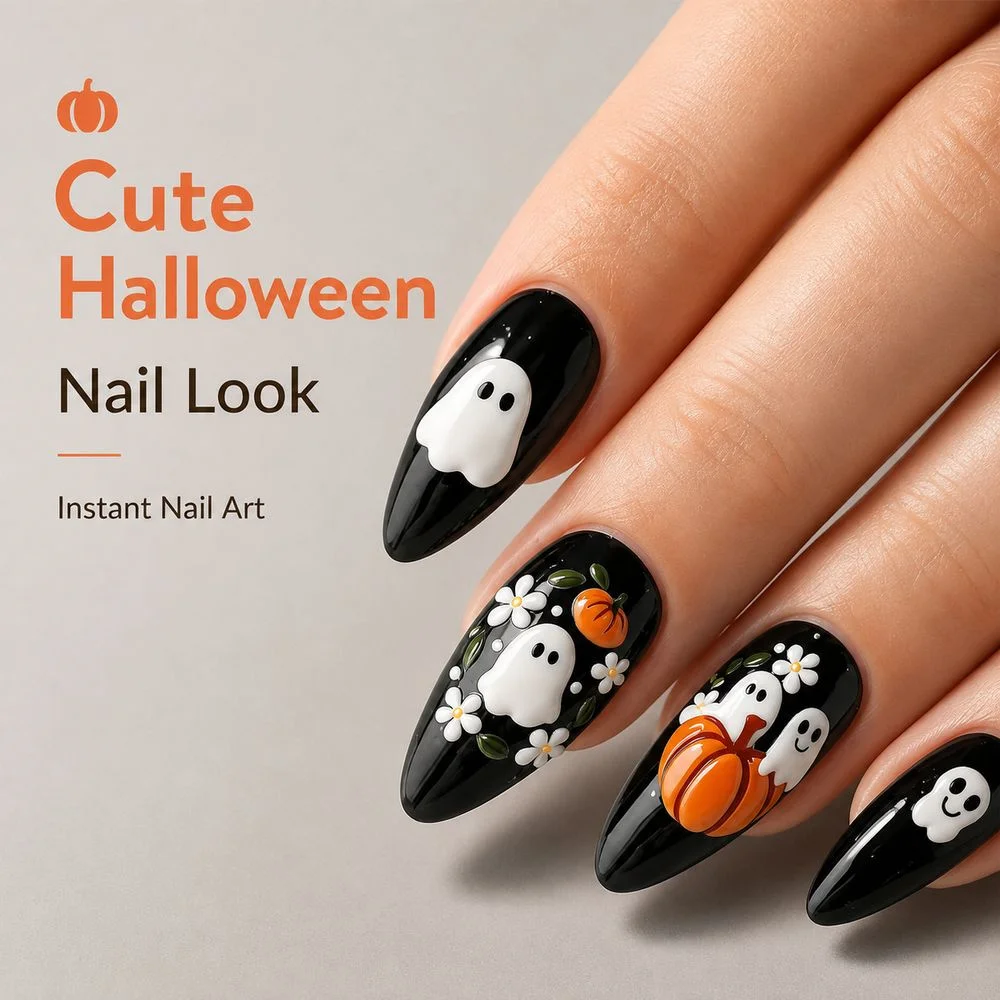 1Sheet Fresh Fall Theme Nail Stickers Stereo Smiley Ghost Pumpkin Tiny White Daisy Self Adhesive Holiday Nail Ornament